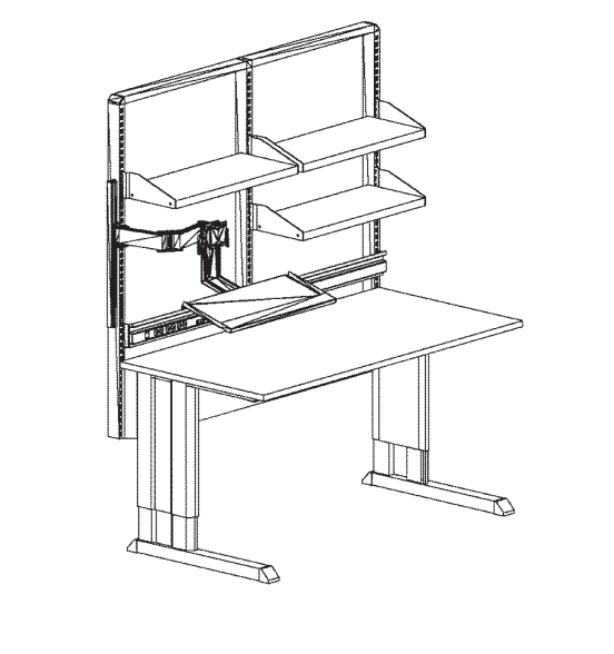 Sample Configurations - Concept Table with countertop,uprights, shelves, brackets,monitor arm, power rail