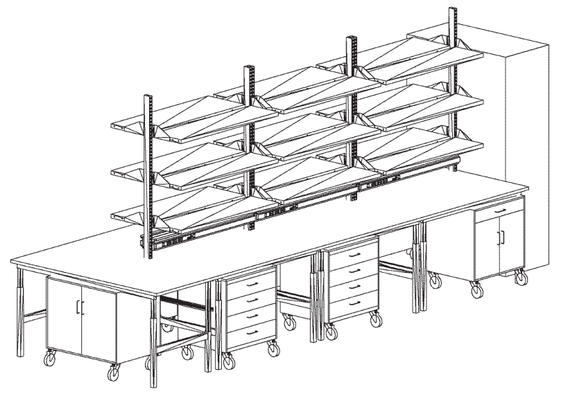 Flexible System - Sample Configurations of Island Bench assembly with Basic Tables
